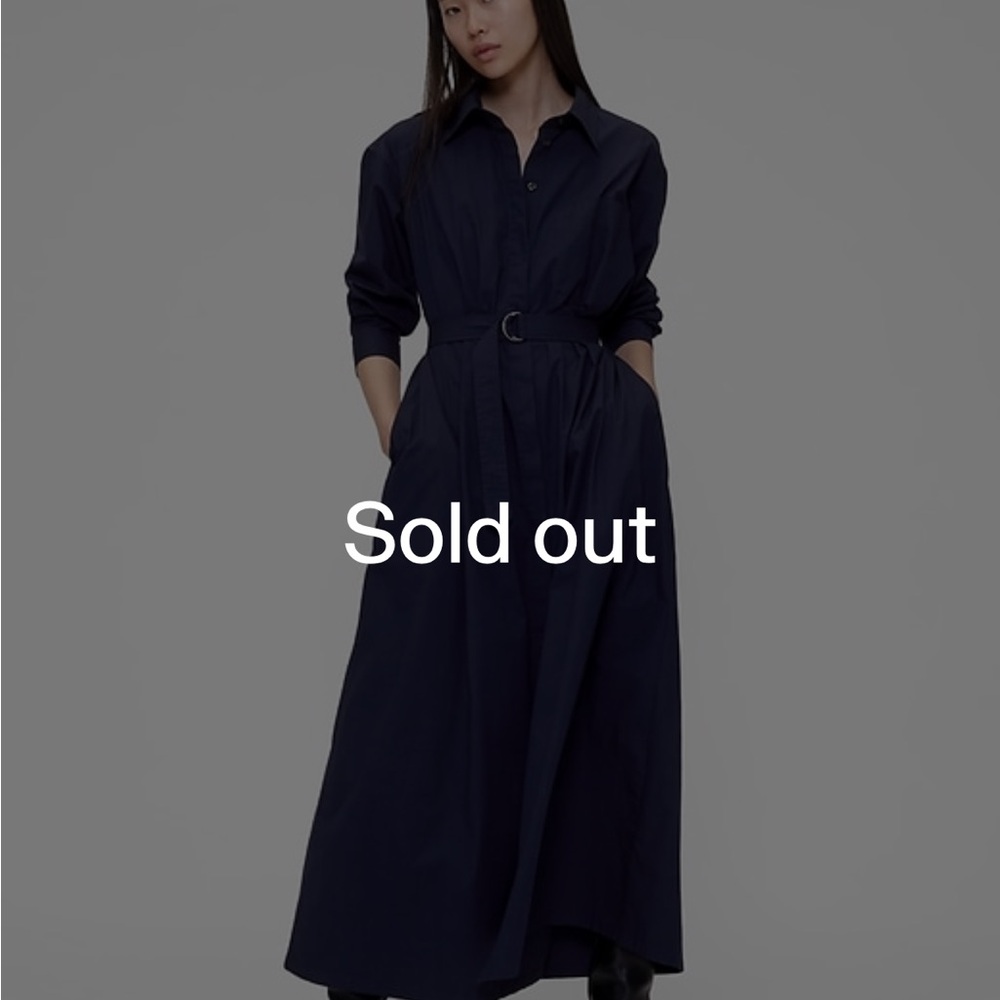 GAP Navy Long-Sleeve Belted Maxi Shirt Dress